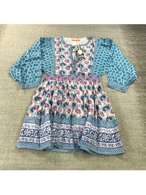 Oliphant Women’s 🌹 Blue & Pink Floral Cotton Dress